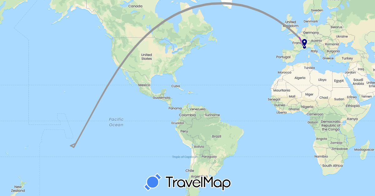 TravelMap itinerary: driving, plane, train, boat in France (Europe)